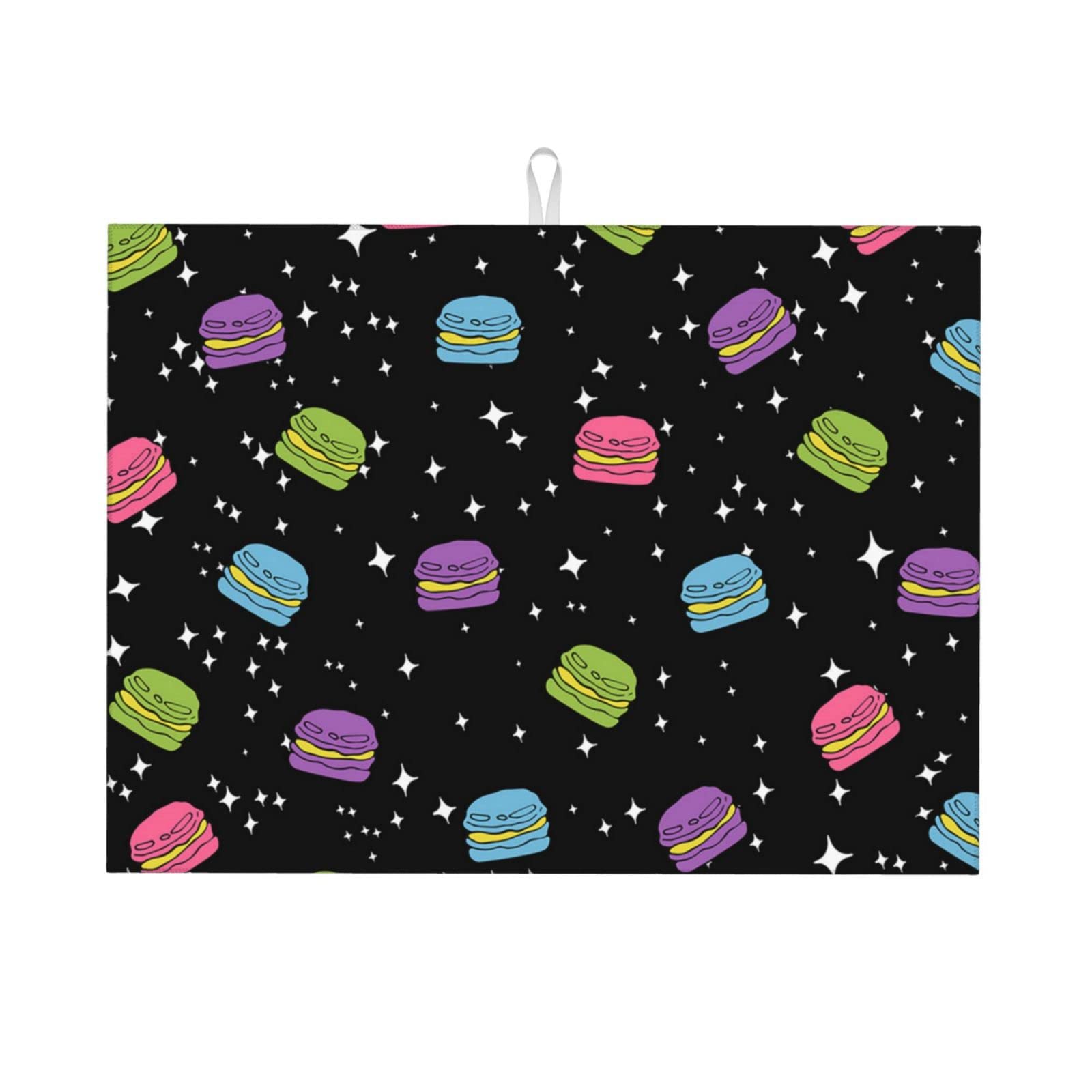 Macarons Black Kitchen Drying Mat - Large 18x24 Inch Microfiber Absorbent Dish Mat for Countertops, Sink Areas, and Dish Racks