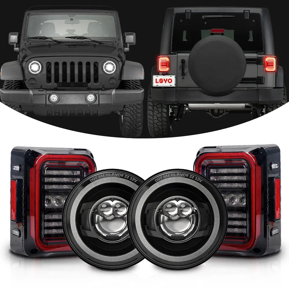 LOYO 7 Inch LED Dragon Ball Headlights & Huge C-Shaped Tail Lights Combo Kit - High Performance Motorcycle Lighting for Night Riding & Custom Bike Builds
