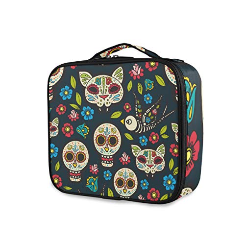 ALAZA Mexico Sugar Skull Cat Floral Makeup Organizer Travel Toiletry Bag for Women - Perfect for Travel, Gym & Cosmetic Storage