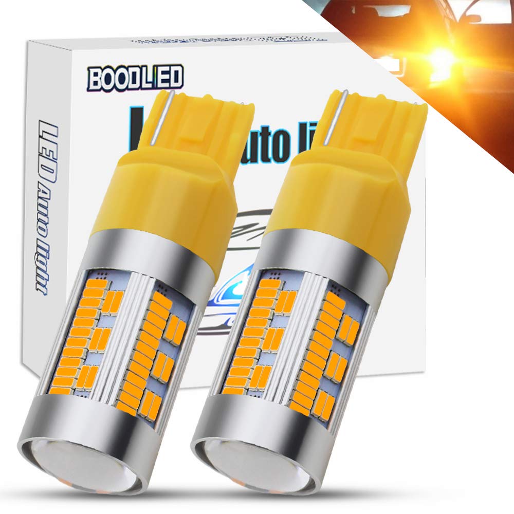 BOODLIED 20W T20 7440 W21W LED Bulbs - High Power 4014 105SMD Amber/Yellow Replacement Bulbs for Backup Reverse Lights & Turn Signals (No Load Resistor Required) - Perfect for Trucks, SUVs, and Cars