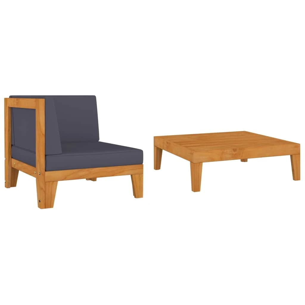 vidaXL 2-Piece Patio Lounge Set with Cushions - Modular Sectional Sofa & Tea Table - Solid Acacia Wood Outdoor Furniture for Garden, Backyard, Deck - Rustic Style for Relaxing & Entertaining