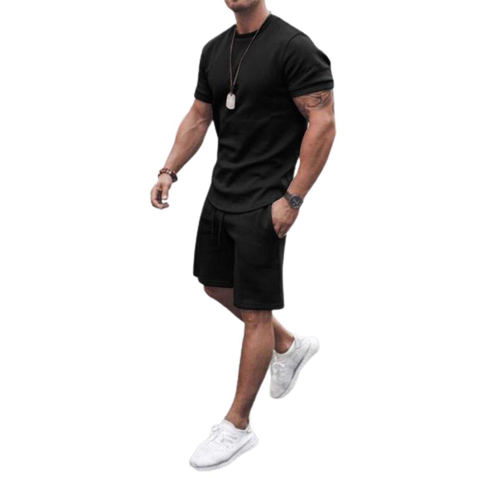 Men's 2-Piece Short Sets - Breathable Short Sleeve Solid Sports Outfit | Summer Jogger Sets with Classic Fit | Gym Workout & Casual Streetwear Tracksuit for Running, Basketball, and Lounge Wear