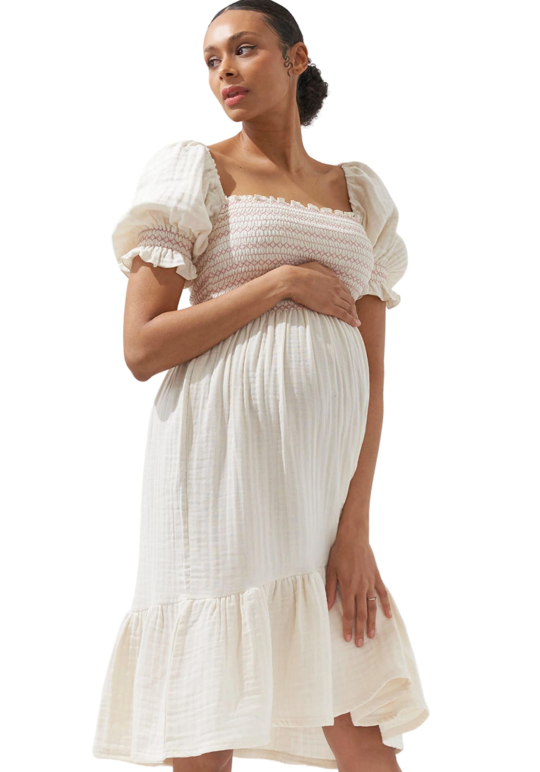 NOTHING FITS BUT Women's Classic Nursing Dress - Soft Muslin Modal Maternity Gown for Breastfeeding - Comfortable Casual Maternity Dress for Pregnancy & Postpartum | Perfect for Hospital, Home & Everyday Wear
