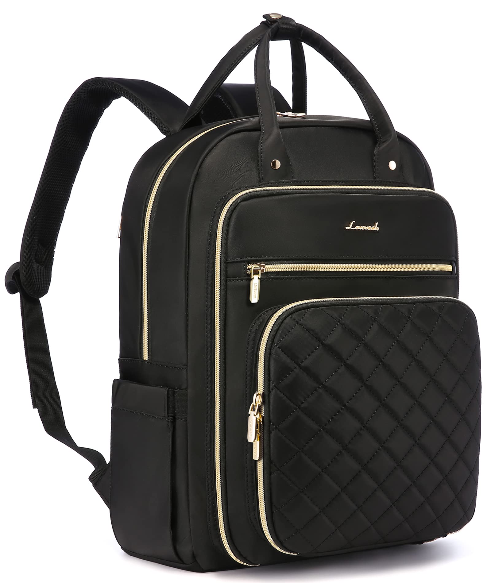 LOVEVOOK 17.3 Inch Water Resistant Laptop Backpack for Women - Lightweight USB Charging Quilted Commuter Backpack (Black) - Perfect for Work, Travel & College Students