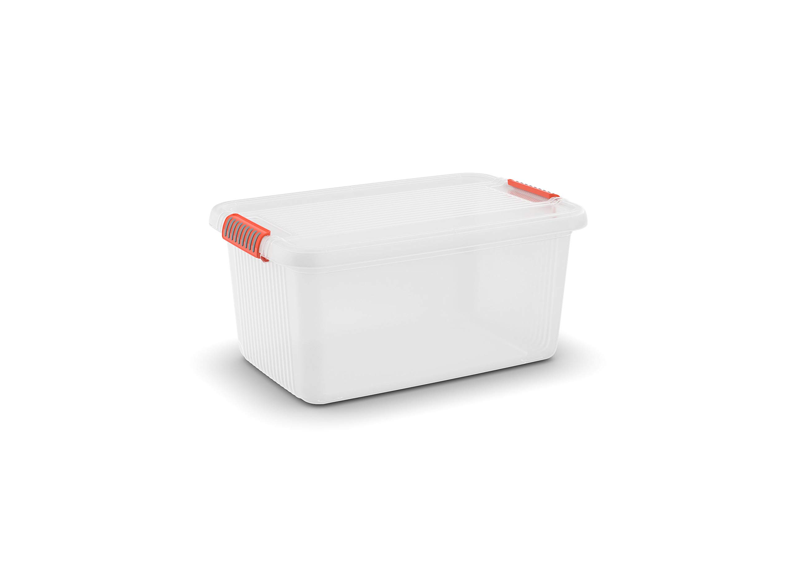 8563000 0719 01 K Latch Box - 43L Transparent Orange Plastic Storage Container with Secure Locking Lid | Ideal for Home Organization, Office Supplies & Toy Storage