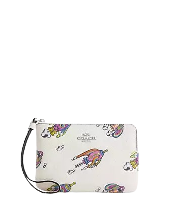 Coach Cosmic Coach Corner Zip Wristlet with Rocket Print - Stylish Crossbody Wallet for Women, Perfect for Parties, Travel & Everyday Use