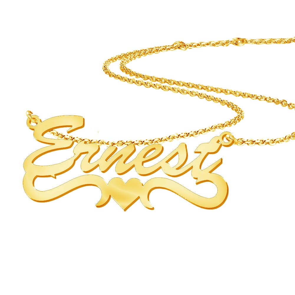 18K Gold Personalized Name Necklace for Women - Custom Nameplate with Heart Pendant, Engraved Jewelry Gift for Her - Perfect for Birthdays, Anniversaries & Valentine's Day