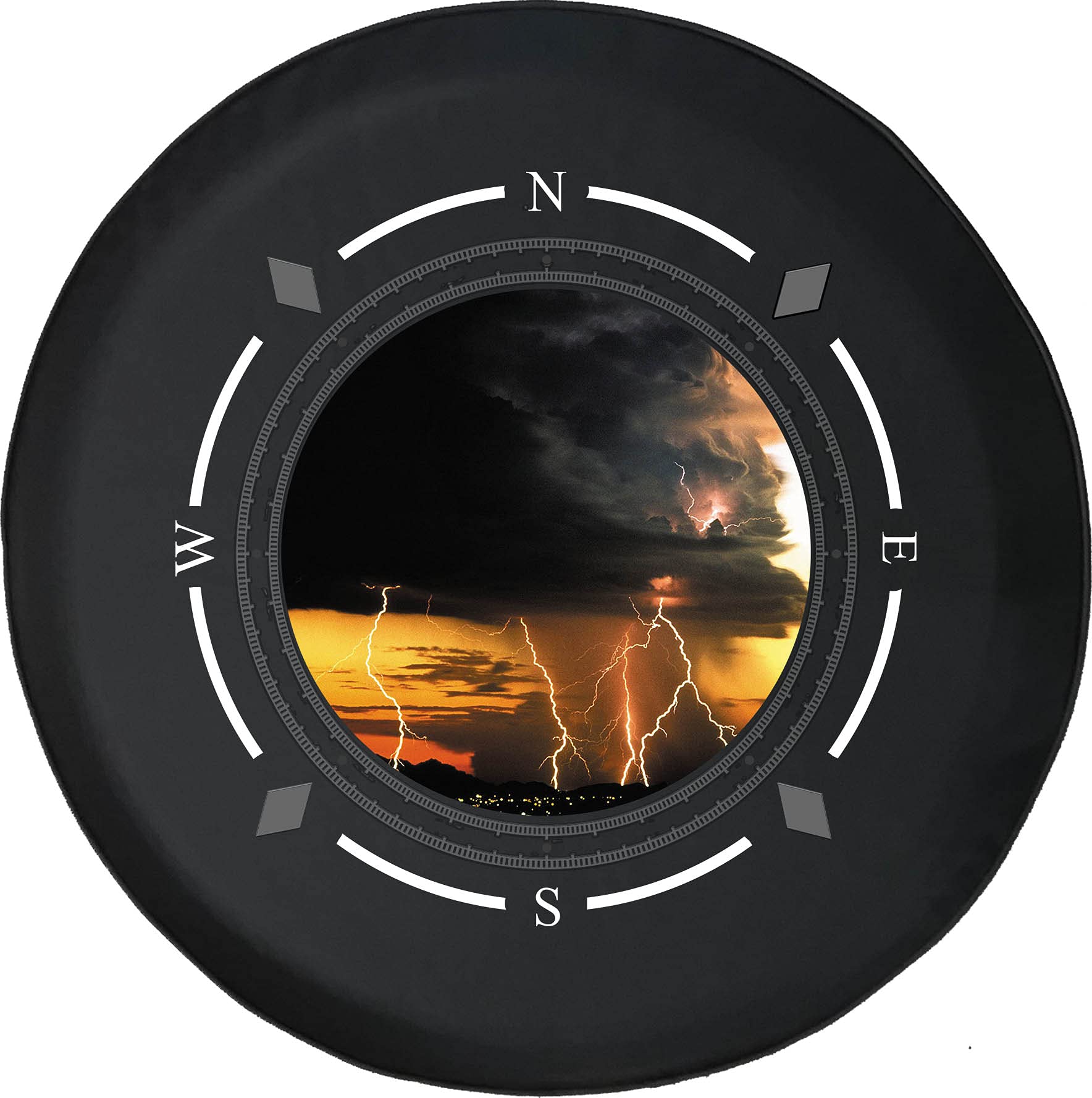 Premium American Unlimited Spare Tire Cover with Compass Design - Thunder Storm & Lightning Strikes Night Sky Pattern - Universal Fit for SUV, Trailer, RV & Most Vehicles - Durable Wheel Protection for Outdoor Adventures & Road Trips
