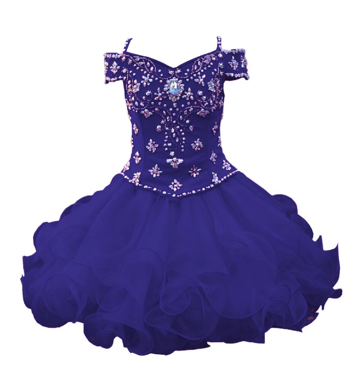 2025 Ball Gown Cupcake Toddler Girl Pageant Dress - Cold Shoulder Ruffles Crystal Short Birthday Party Dress for Toddlers | Perfect for Pageants, Birthday Parties & Special Occasions