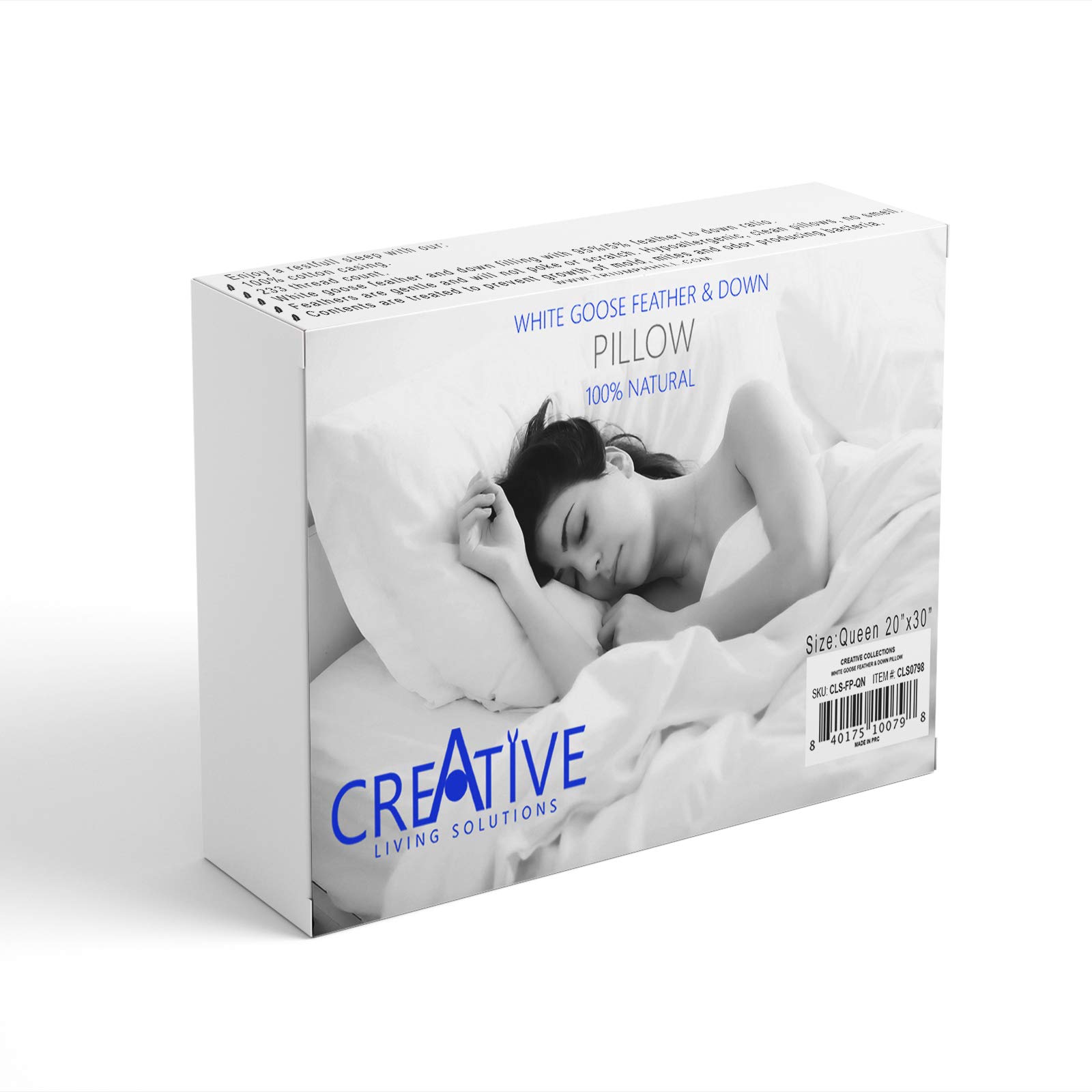 Premium LS Classic White Goose Feather Down Pillow - Queen Size for Ultimate Comfort | Hypoallergenic & Breathable | Perfect for Side Sleepers, Back Pain Relief & Luxury Bedroom Decor