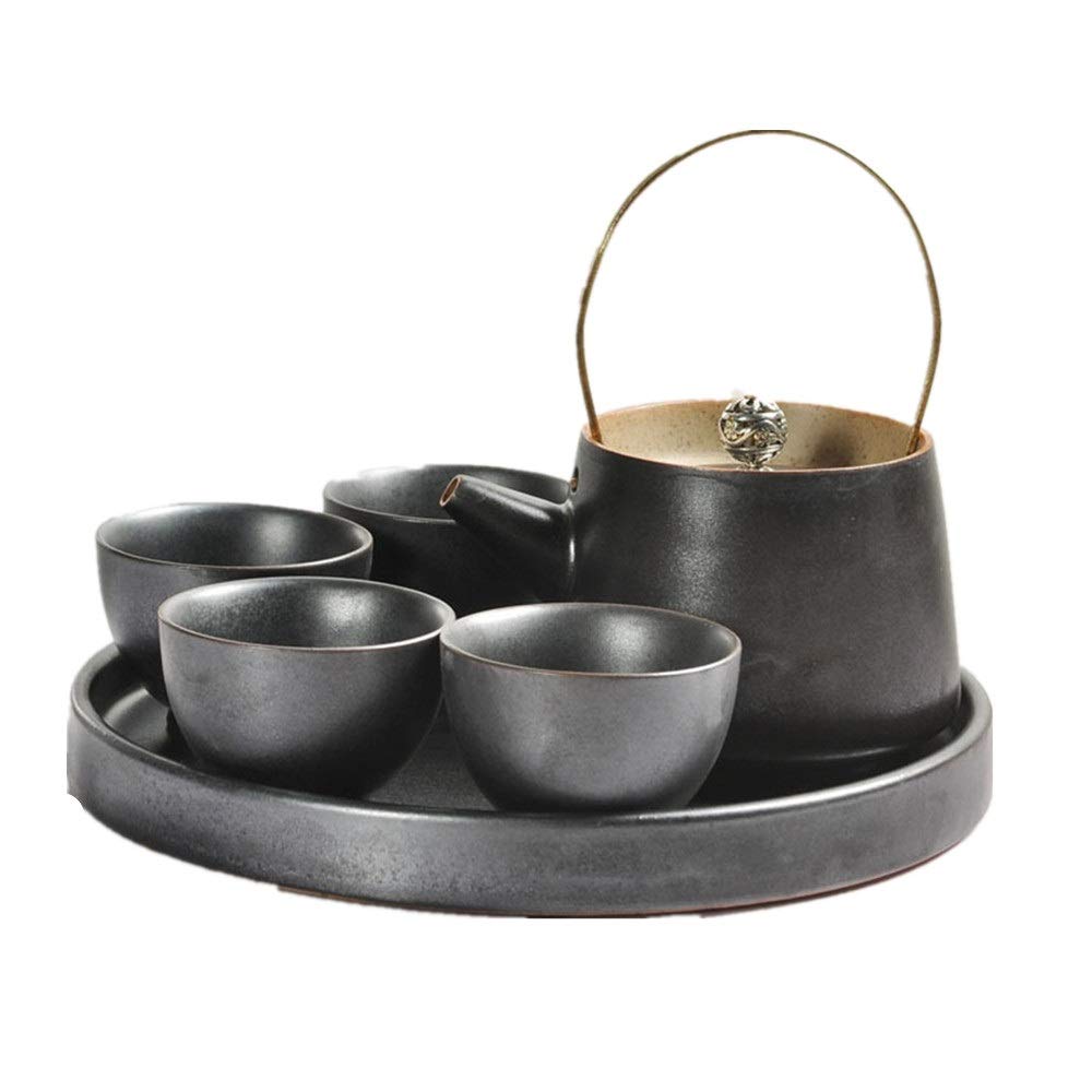 Japanese Style Green Teapot with Handle and 4 Tea Cups Set - Ceramic Tea Drinkware for Adults - Perfect for Home, Office, and Afternoon Tea Parties (Black Option Available)
