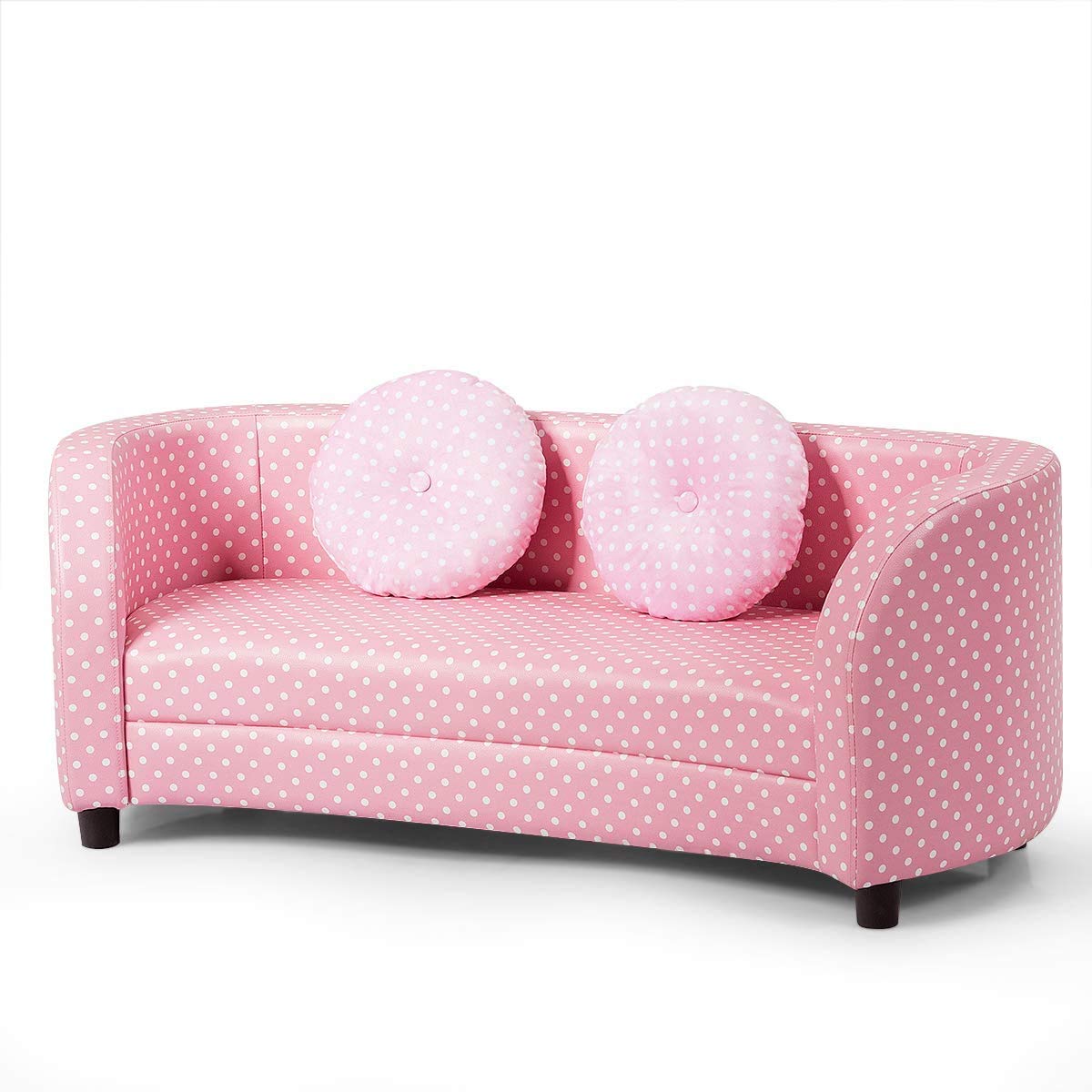HONEY JOY Kids Sofa - 2 Seater Toddler Armchair with Two Round Pillows, Pink Mini Loveseat for Preschool Girls | Children's Playroom & Bedroom Furniture | Perfect for Reading Nook, Playtime & Nap Time