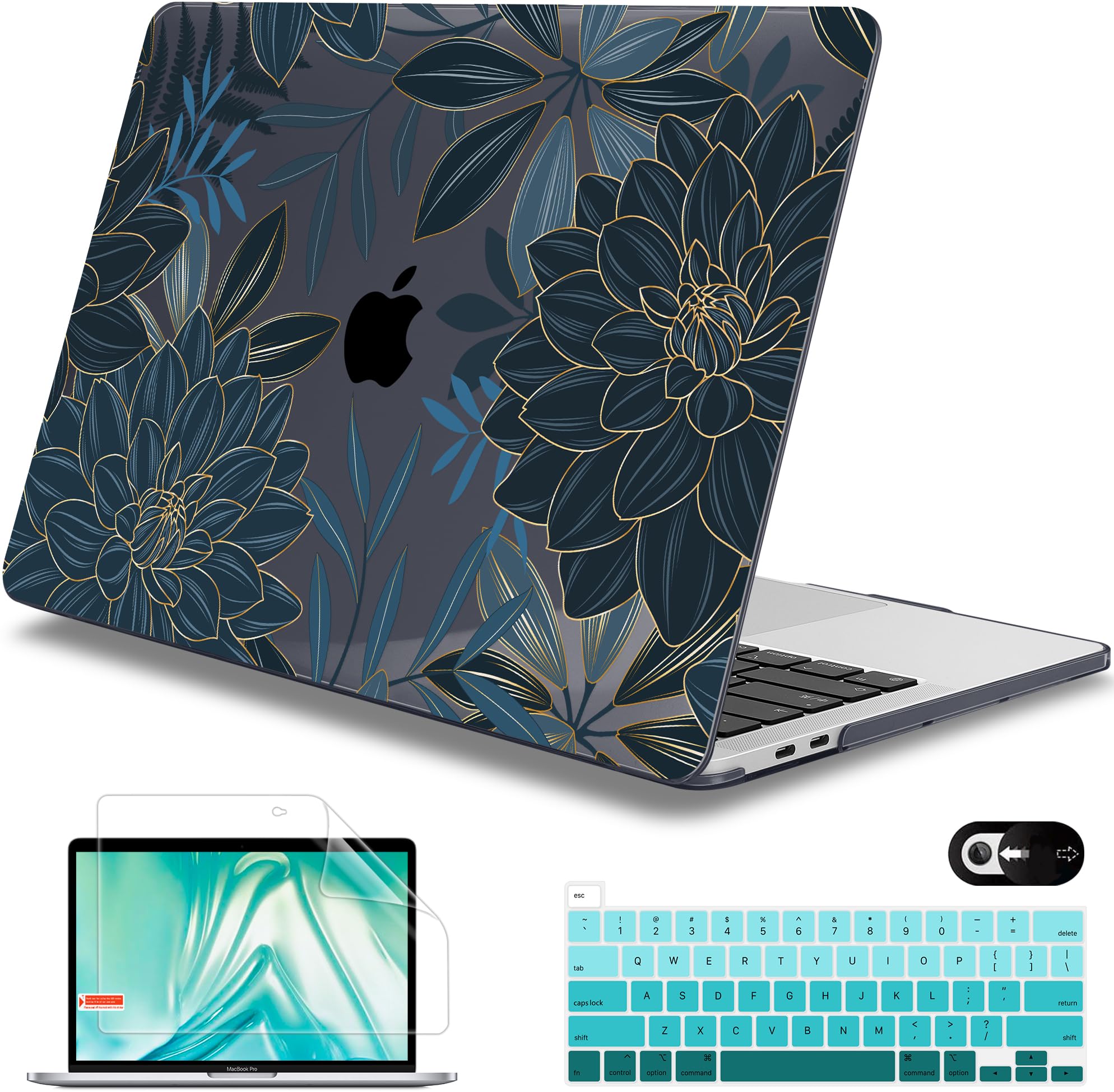 Premium Hard Shell Case for MacBook Pro 13-inch (2020-2022 Models A2338 M2/M1/A2289/A2251) - Printed Plastic Protective Cover with Touch Bar & Touch ID Compatibility - Dahlia Flower Design C035 - Perfect for Work, Travel & School Use