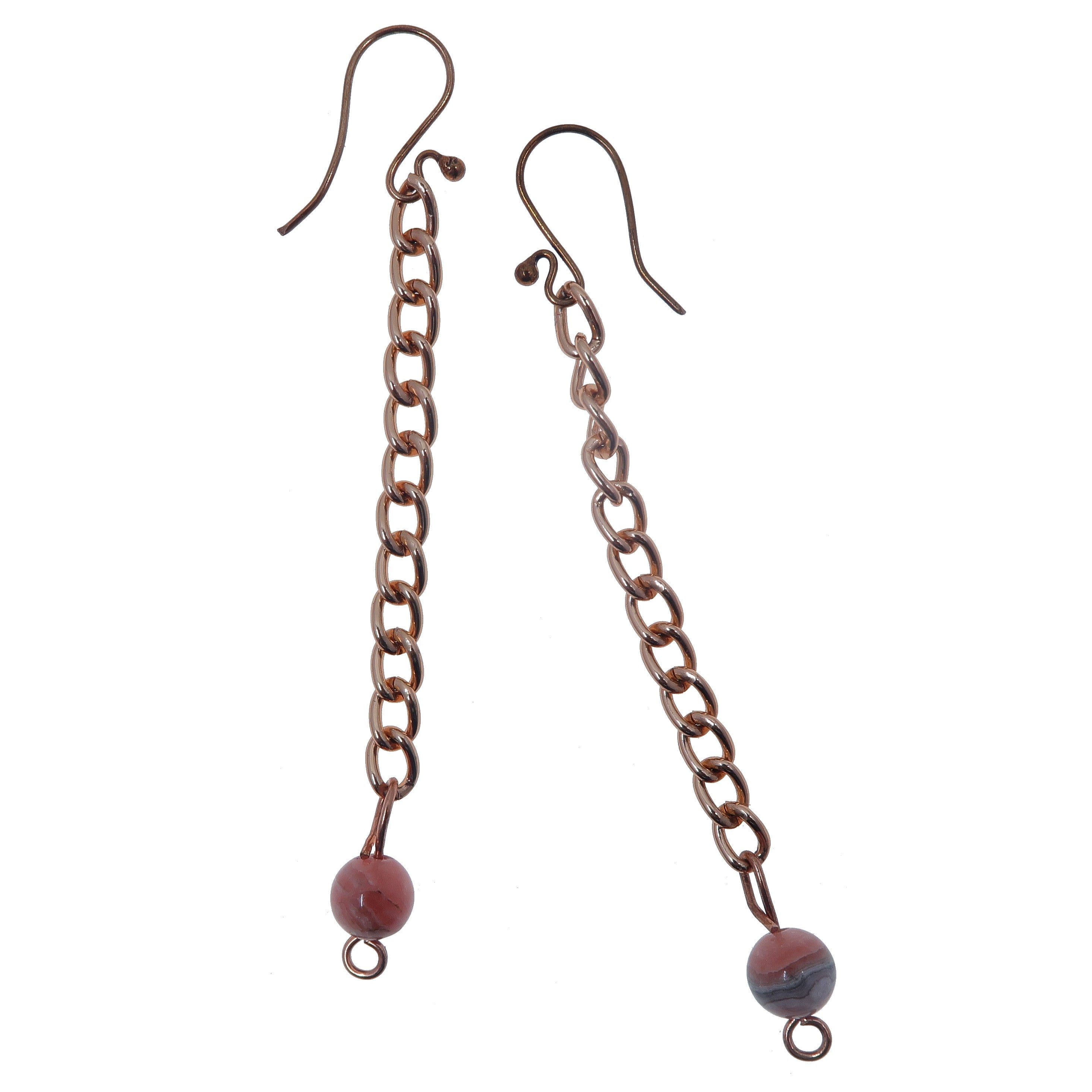 Rhodochrosite Earrings for Women - Pink Gemstone Dangle Earrings with Copper Chain - Perfect for Valentine's Day, Anniversary & Romantic Date Night Gifts