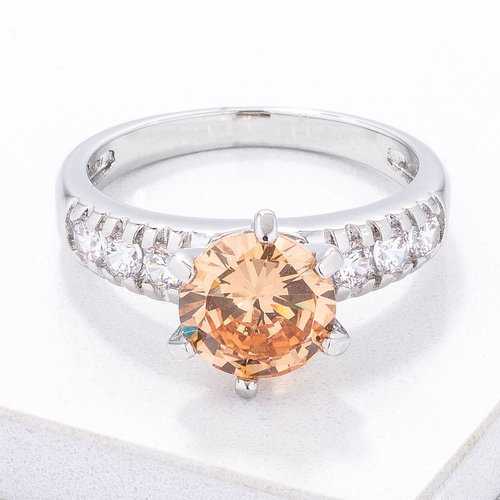 Elegant CZ Champagne Engagement Ring for Women - Sparkling Cubic Zirconia Wedding Band, Perfect for Proposals, Anniversaries & Special Occasions