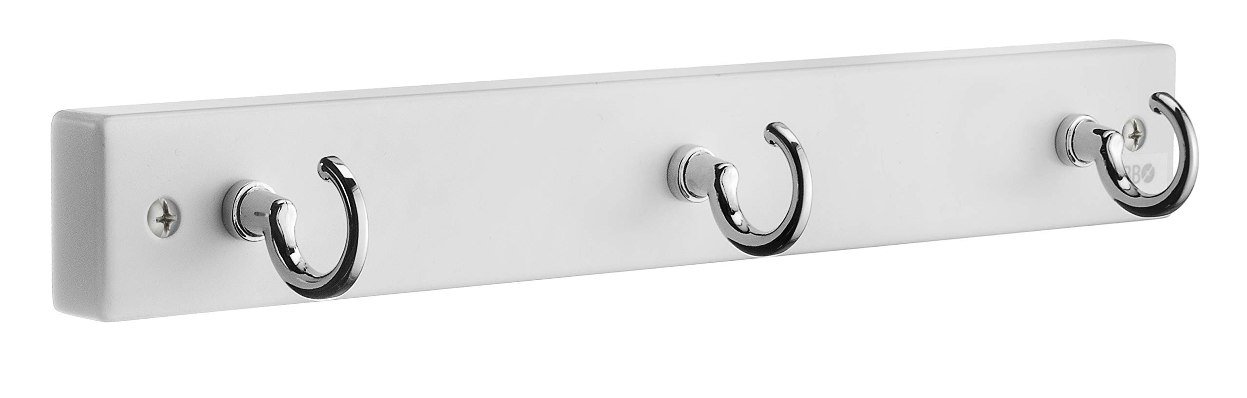 BX1013 White Wall Hook Rack with 3 Polished Chrome Loop Hooks - Perfect for Bathroom, Kitchen, Entryway & Closet Organization