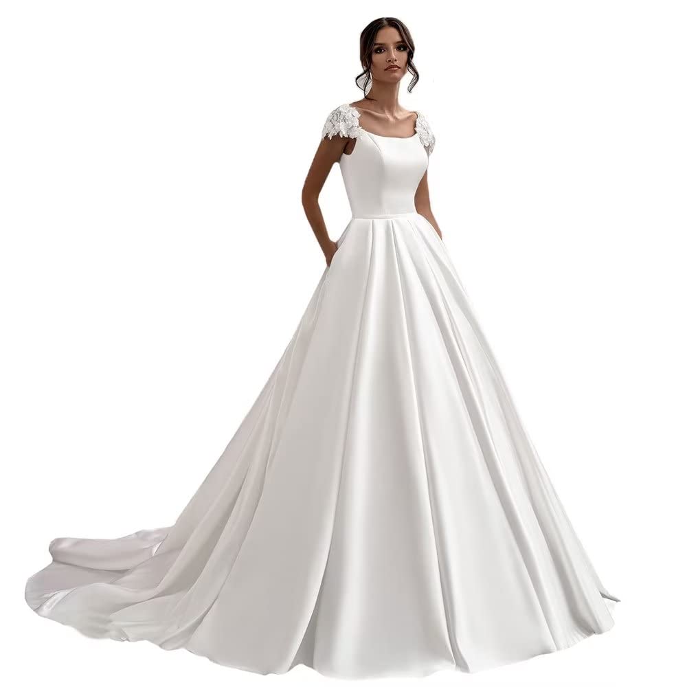 Elegant Mermaid Wedding Dress - Satin Sweep Train V-Neck Backless Bridal Gown for Beach, Destination & Romantic Weddings | Perfect for Outdoor Ceremonies & Photoshoots