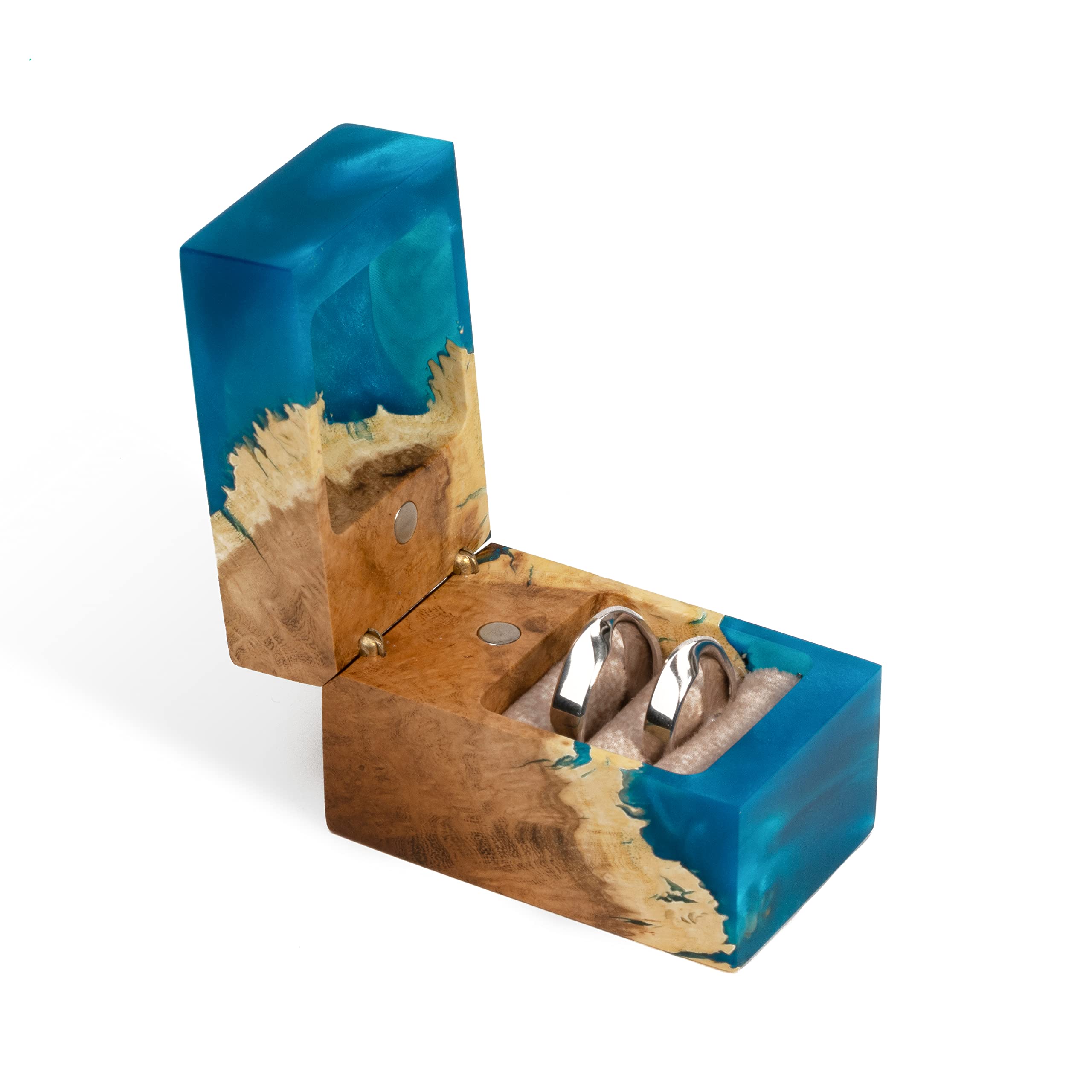 Exquisite Handcrafted Wooden Engagement Ring Box - Unique Proposal Ring Holder for Weddings - Double Ring Display Gift for Women & Men - RWA Accord Style (Blue) - Perfect for Romantic Proposals, Wedding Ceremonies & Anniversary Gifts