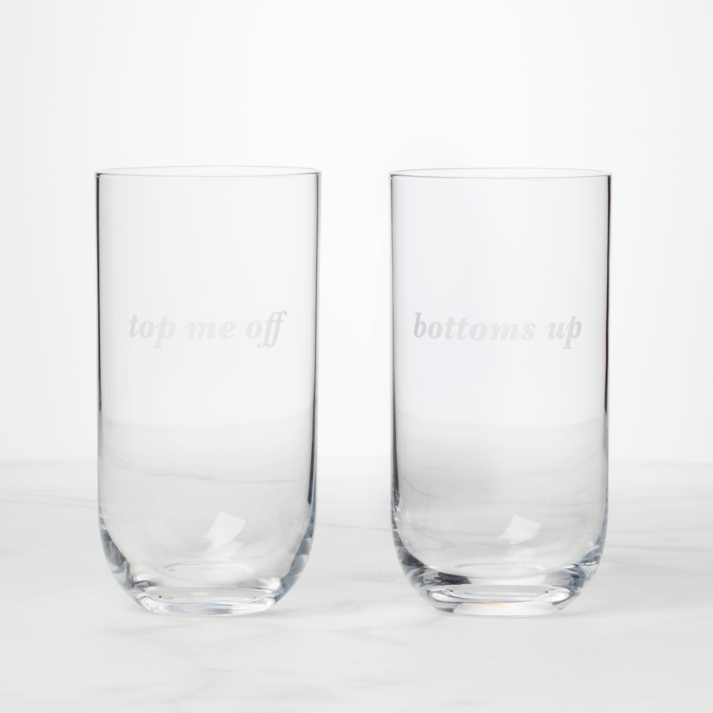Bottoms Up & Top Me Off Highball Glasses Set of 2 - Premium Barware for Cocktails, Whiskey, and Iced Drinks - Perfect for Home Bars, Parties, and Entertaining