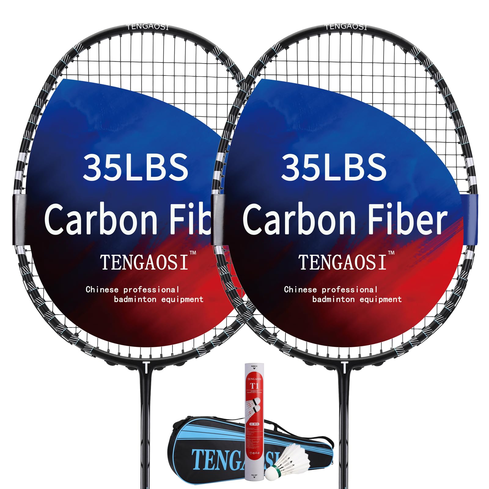 Premium Carbon Fiber Badminton Racket Set of 2 - High Tension Pre-Strung Racquets for Adults & Teens - Perfect for Tournaments, Backyard Games & Gym Training
