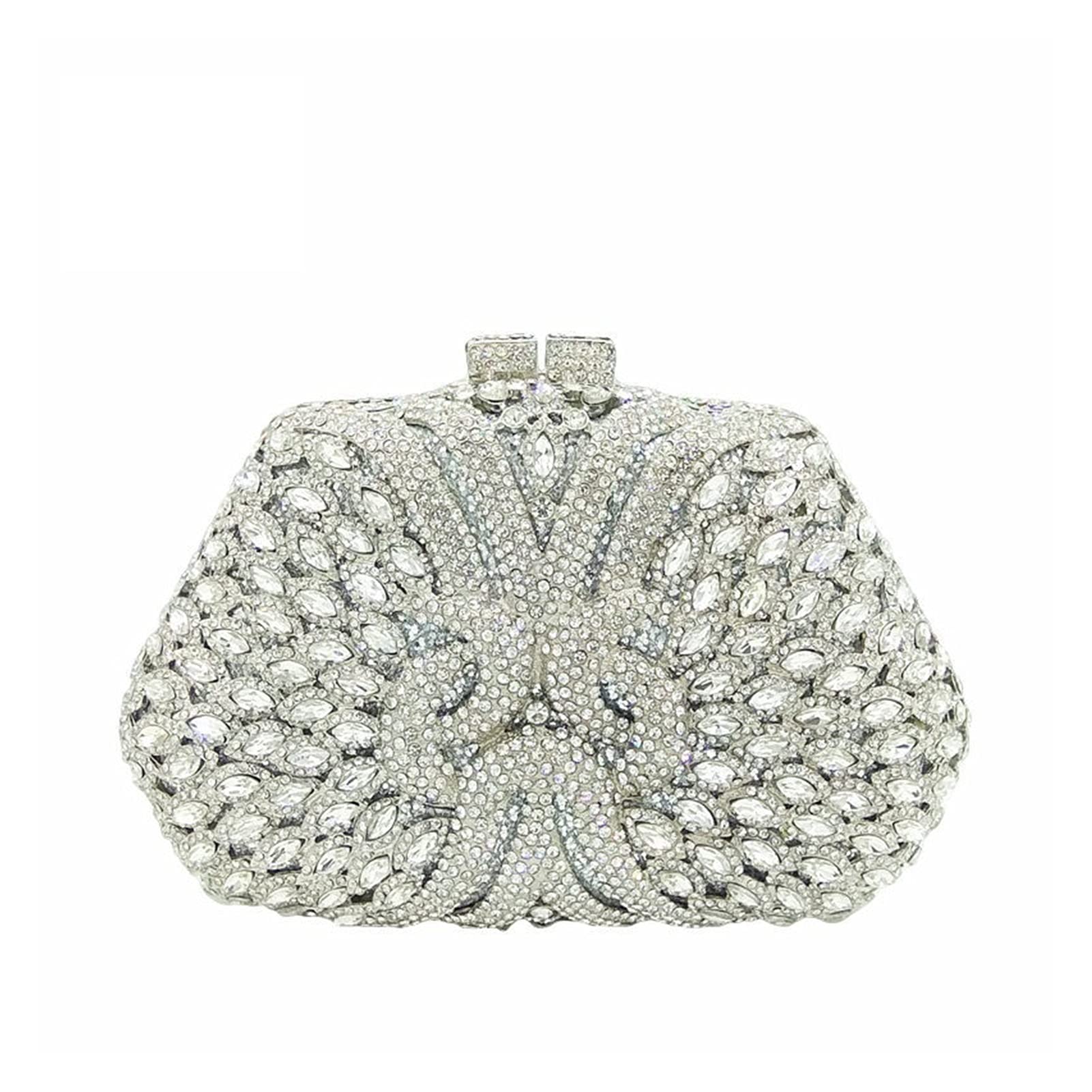 Elegant Crystal Rhinestone Evening Clutch Bag for Women - Silver Small Wedding Party Prom Handbag | Perfect for Formal Events, Date Nights & Special Occasions