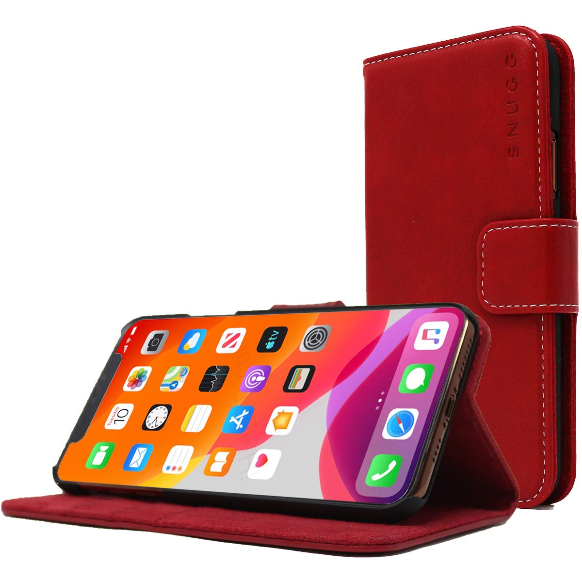 Premium Leather iPhone 12 Pro Max Wallet Case with 3 Card Slots & Magnetic Closure - Foldable Stand Function for Hands-Free Viewing - Durable TPU & Nubuck Protection in Dusty Cedar Red - Perfect for Work, Travel and Everyday Use