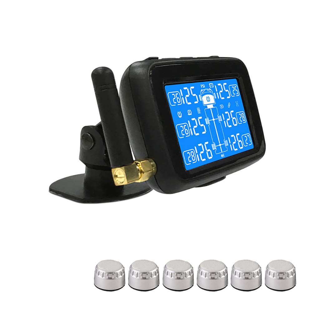 6-Piece External Sensor Truck Tire Pressure Monitoring System (TPMS) - Real-Time Pressure & Temperature Display, Vehicle Battery Testing, Large LCD Screen | Heavy-Duty & Fleet Vehicle Safety