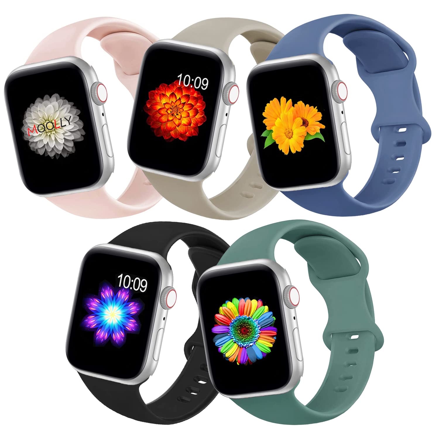 MOOLLY Compatible with Apple Watch Bands 38mm 40mm 41mm 42mm 44mm 45mm 49mm - Soft Silicone Sport Replacement Strap for iWatch Ultra Series 8 7 6 5 4 3 2 1 SE - Perfect for Women & Men - Gym, Running, Swimming & Daily Wear
