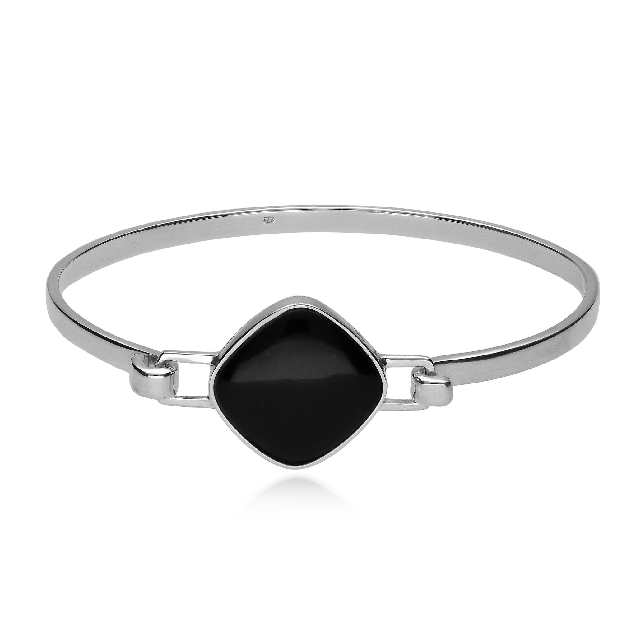 Whitby Jet Sterling Silver Bold Cushion Bangle Bracelet - Elegant Jewelry for Women, Perfect for Parties, Weddings & Special Occasions