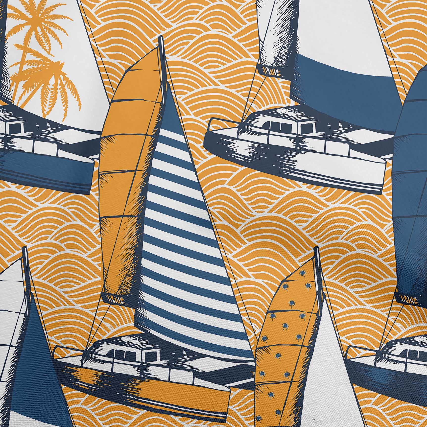 oneOone Polyester Spandex Mustard Yellow Nautical Print Fabric - 56 Inch Wide DIY Sewing Material for Clothing, Dresses & Home Decor Projects | Soft Stretch Fabric for Crafts, Quilting & Upholstery