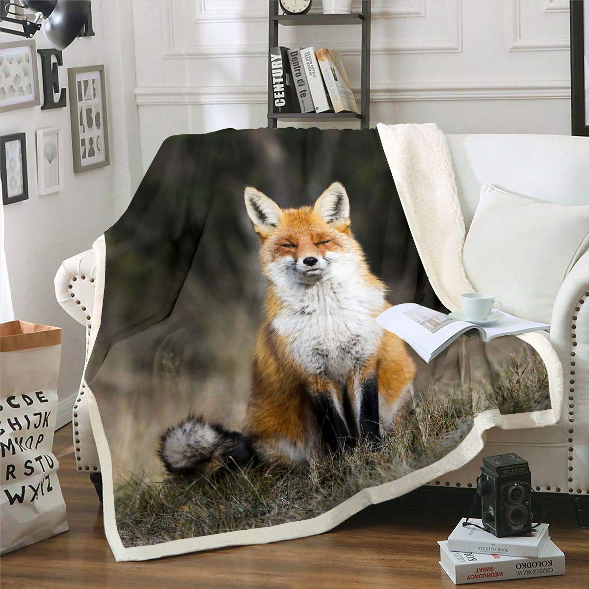 Soft 3D Fox Fleece Throw Blanket - Sherpa Plush Blanket for Couch, Bed & Sofa (87x95 Inch King Size) | Cozy Animal Theme Blanket for Living Room Decor, Winter Warmth & Woodland Nature Style