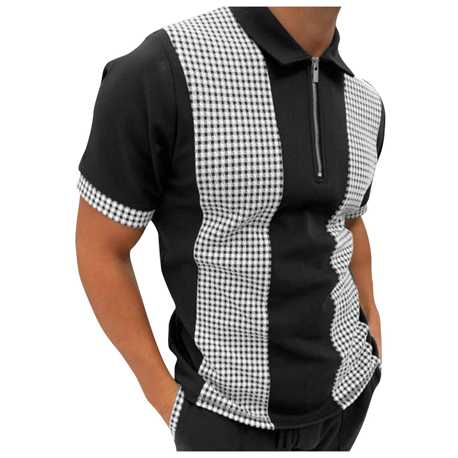 Stylish Men's Casual Zipper Turn-Down Collar Polo Shirt with Swallow Print - Perfect for Office Wear & Smart Casual Outfits