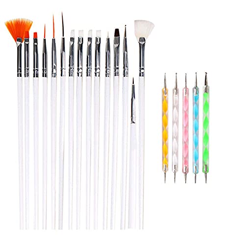 20-Piece Professional Nail Art Brush Set - Detailing, Blending & 3D Design Tools with Dotting Pens, Fan Brushes & Liners for Salon & Home Manicures | Perfect for Nail Art, Gel Polish Application & Creative Designs