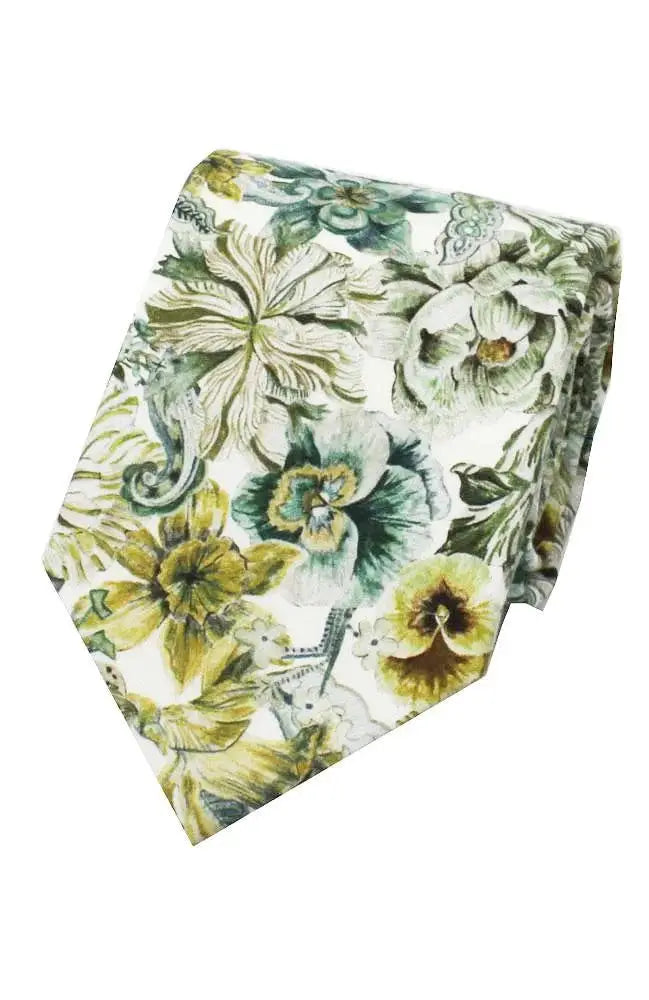 LA Smith Sage Cotton Tie for Men - Premium Liberty Fabric Necktie - Perfect for Weddings, Business, and Formal Occasions
