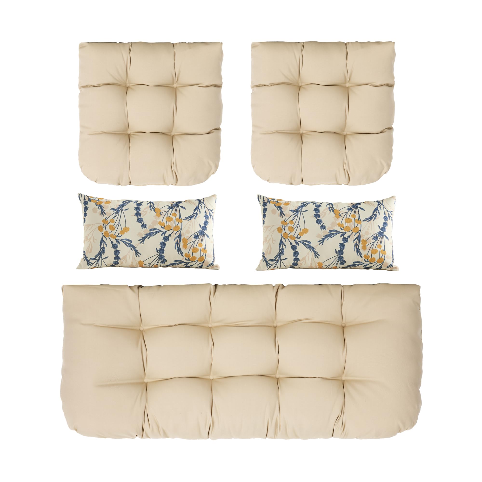 **ARTPLAN All-Weather Outdoor Cushions Set of 5 – Waterproof Loveseat & Bench Cushions with Tufted Design for Patio, Garden, and Poolside Furniture – Perfect for Relaxing Outdoors**