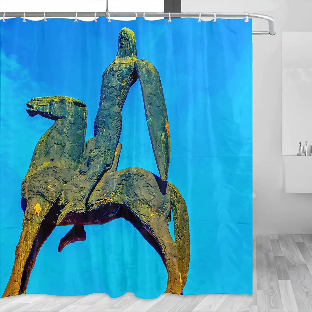 Germany Freiburg Bertoldsbrunnen Printed Shower Curtain Set - 72x72 Inch Polyester Bathroom Decor with Hooks (YL-02355) - Perfect for Travel, Home & Hotel Bathroom Decorations
