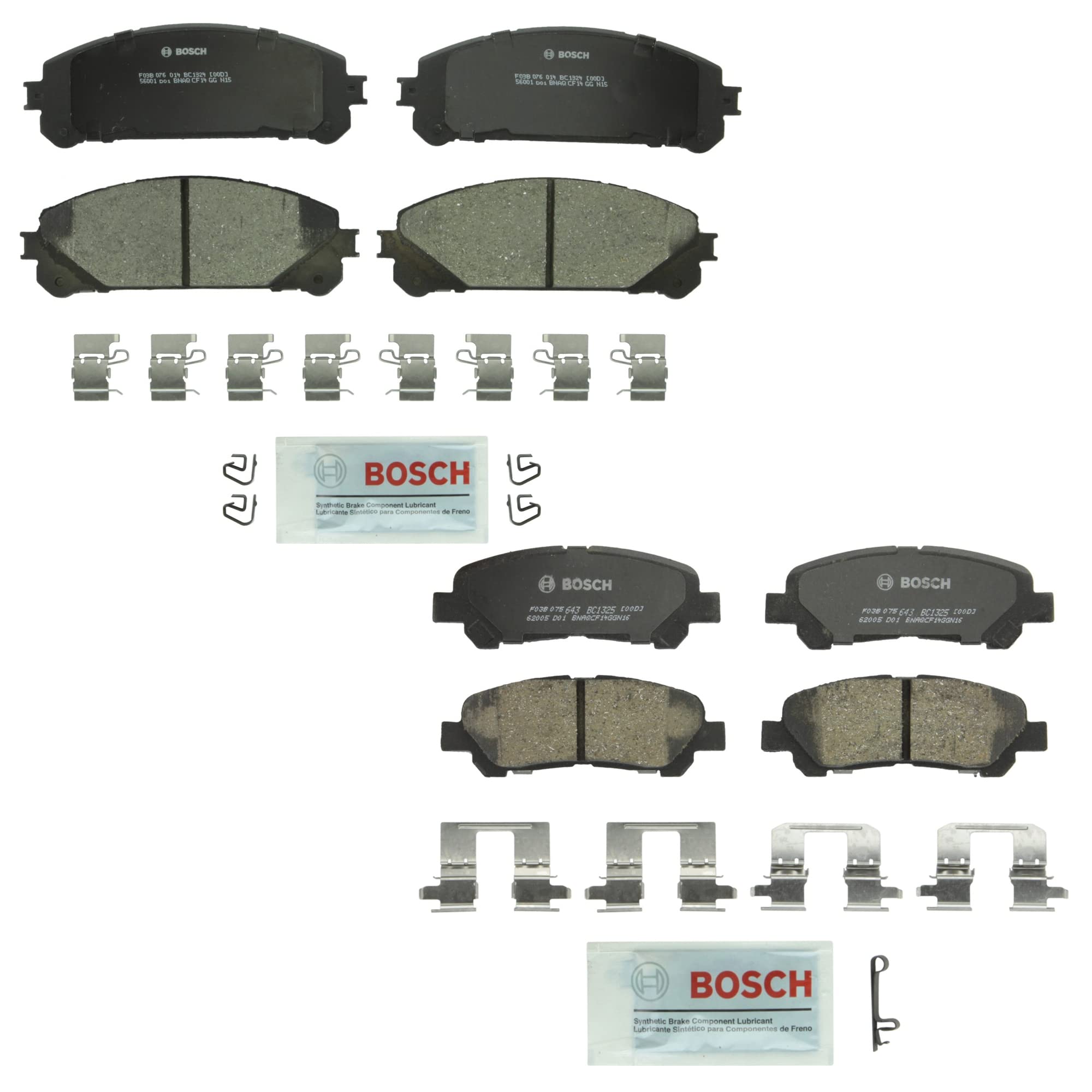 Bosch QuietCast Ceramic Disc Brake Pads Kit - Front & Rear with Hardware - Compatible with Toyota Highlander 2008-2013 | Smooth & Quiet Braking for Daily Commute & Highway Driving