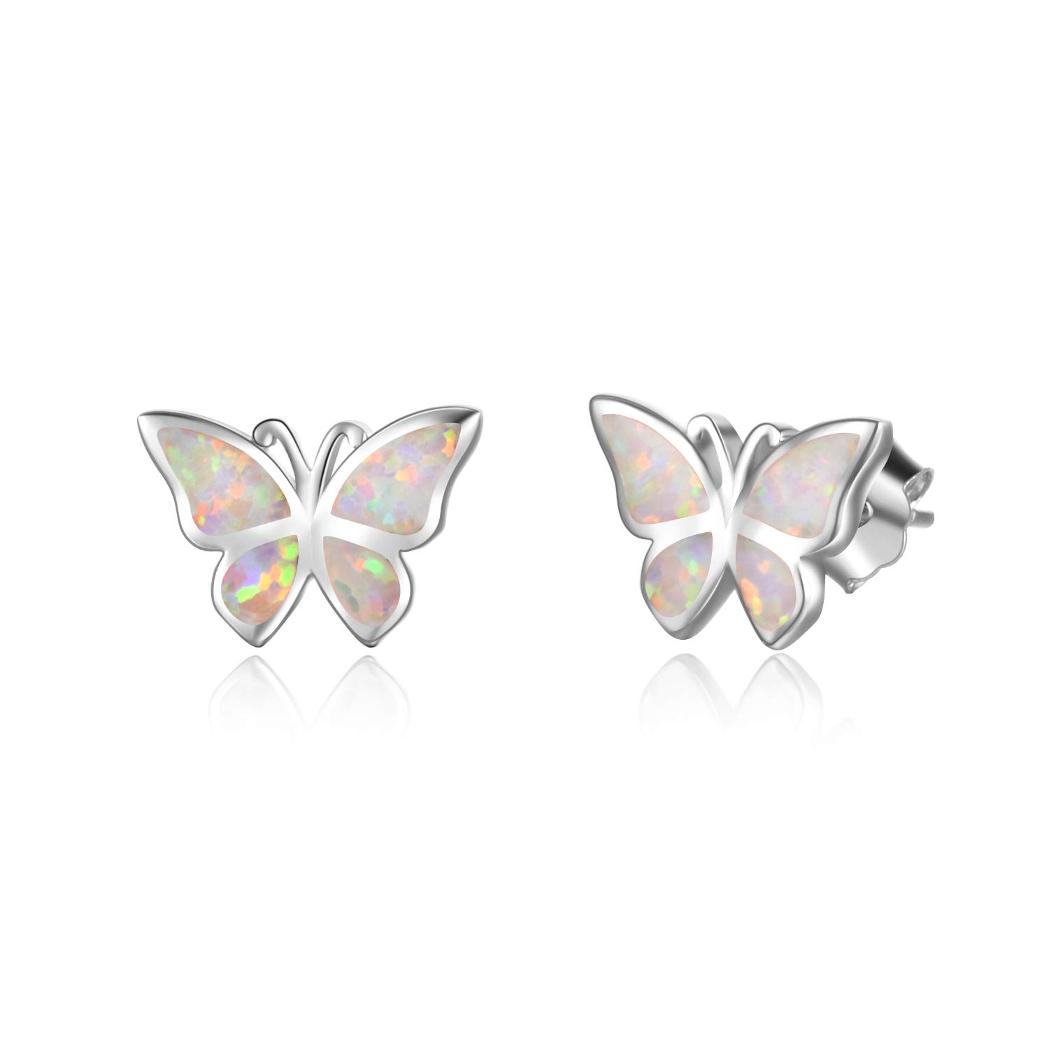WINNICACA Sterling Silver Butterfly Earrings with Created Opal - Dainty Stud Earrings for Women & Teens - Perfect Birthday Gift for Her - Ideal for Everyday Wear & Special Occasions