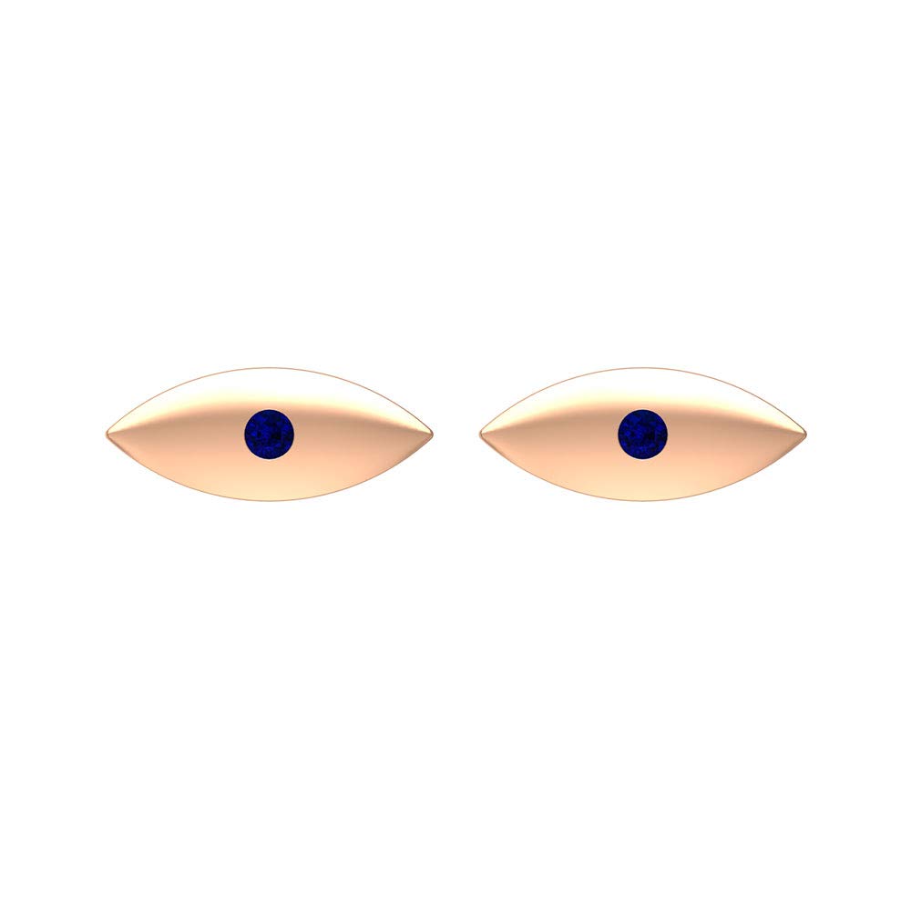 14K Solid Gold Blue Sapphire Evil Eye Stud Earrings for Women - Flush Set Protection Jewelry, Perfect for Everyday Wear & Gift Giving