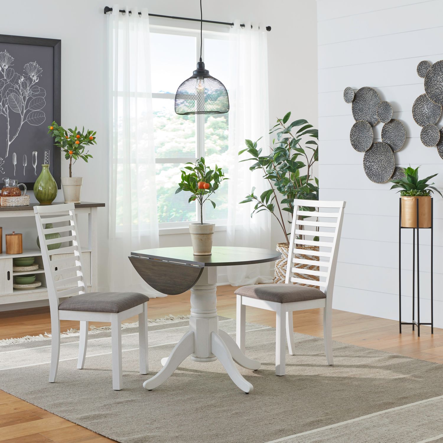 3-Piece Round Drop Leaf Dining Table Set with 2 Chairs - Perfect for Small Spaces, Apartments & Breakfast Nooks