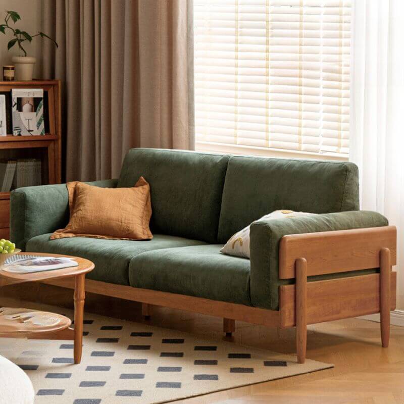 Minimalist 3-Seater Sofa in White, Olive Green & Sepia - Modern Solid Color Couch for Living Room, Lounge & Office
