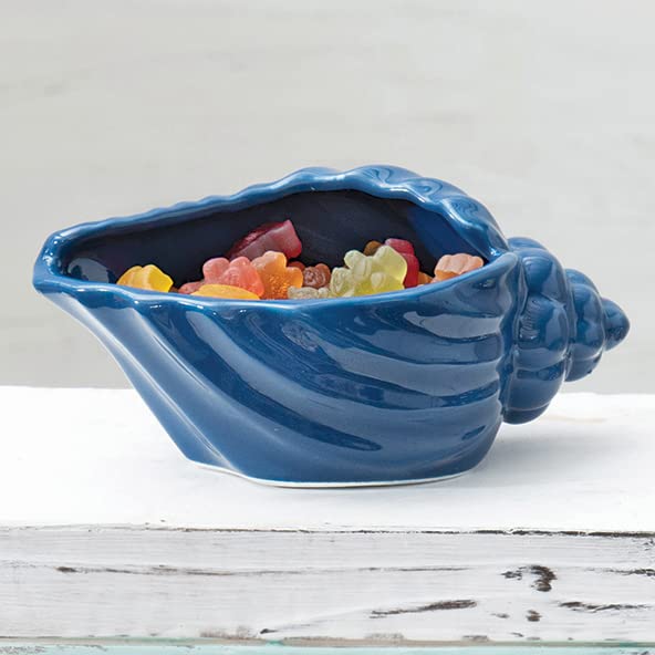 BLACK FOREST DECOR Indigo Ocean Ceramic Conch Bowl & Planter - Handmade Seashell Shaped Home Decor for Beach House, Bathroom & Table Centerpiece