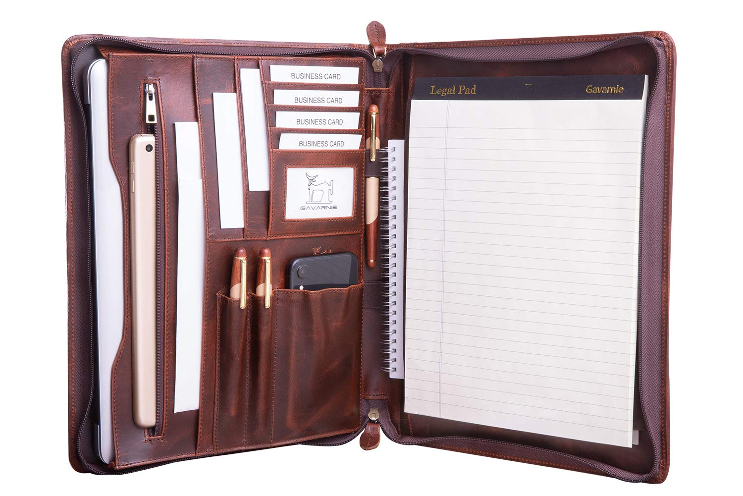 Premium Genuine Leather Professional Business Portfolio Padfolio with Zipper for Men - Executive Organizer for Meetings, Travel & Office - Includes Notepad - Perfect Graduation Gift & Corporate Present (Oil Wax Finish)