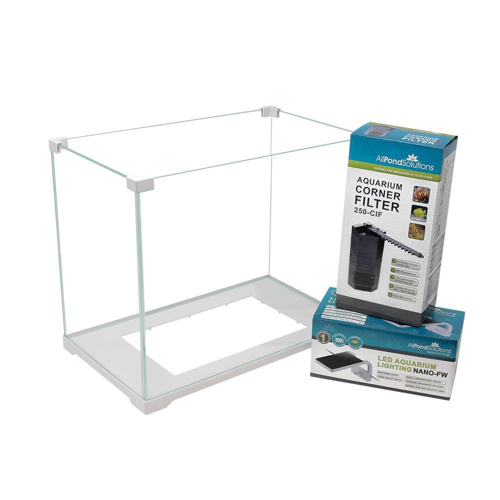 Ultra Clear Glass Nano Fish Tank Starter Set - 16L (4.2 Gallon) for Small Fish, Shrimp, or Betta | Perfect for Home, Office, or Classroom Aquarium Setup
