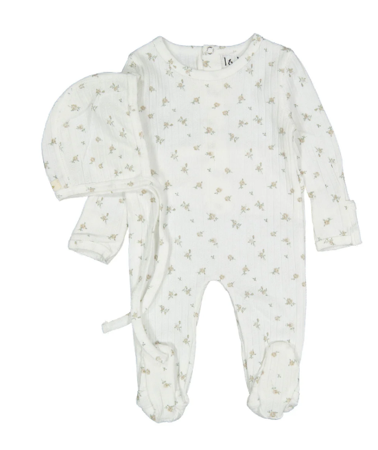 LADIDA Rose Baby Footie with Bonnet for Newborns (3M-9M) - Soft & Cozy Sleepwear for Infants, Perfect for Nursery, Bedtime & Photo Shoots