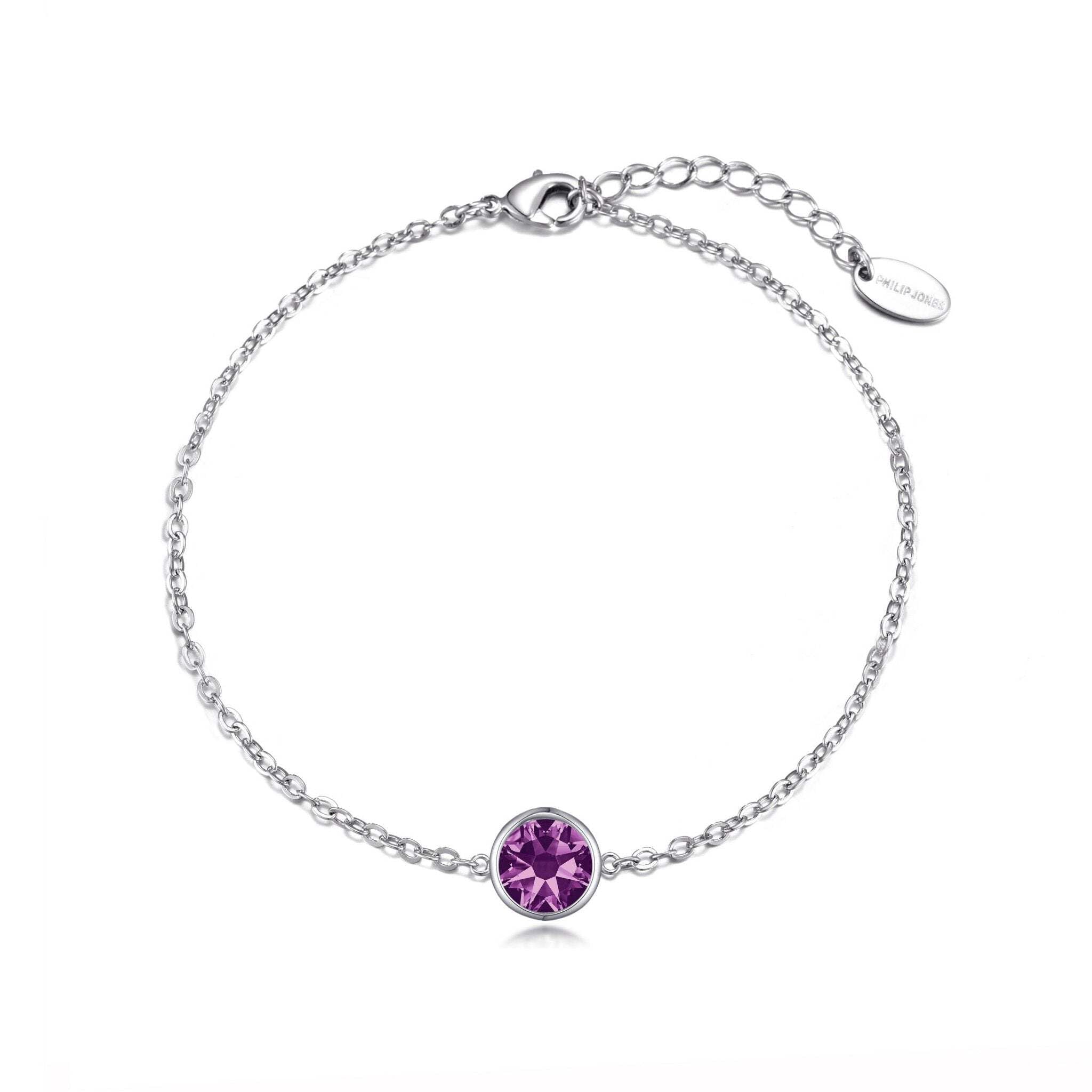 Philip Jones Purple Crystal Anklet with Zircondia® Crystals | Elegant Ankle Bracelet for Women | Perfect for Weddings, Parties & Everyday Wear