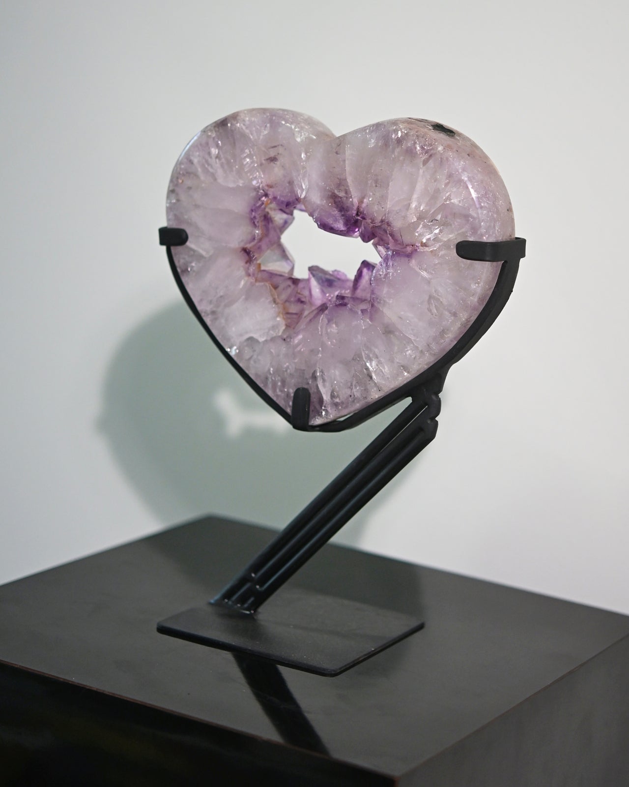 Natural Amethyst Crystal Geode Heart on Wooden Stand - 4lbs Raw Purple Quartz Cluster - Perfect for Home Decor, Meditation & Healing Crystal Gifts