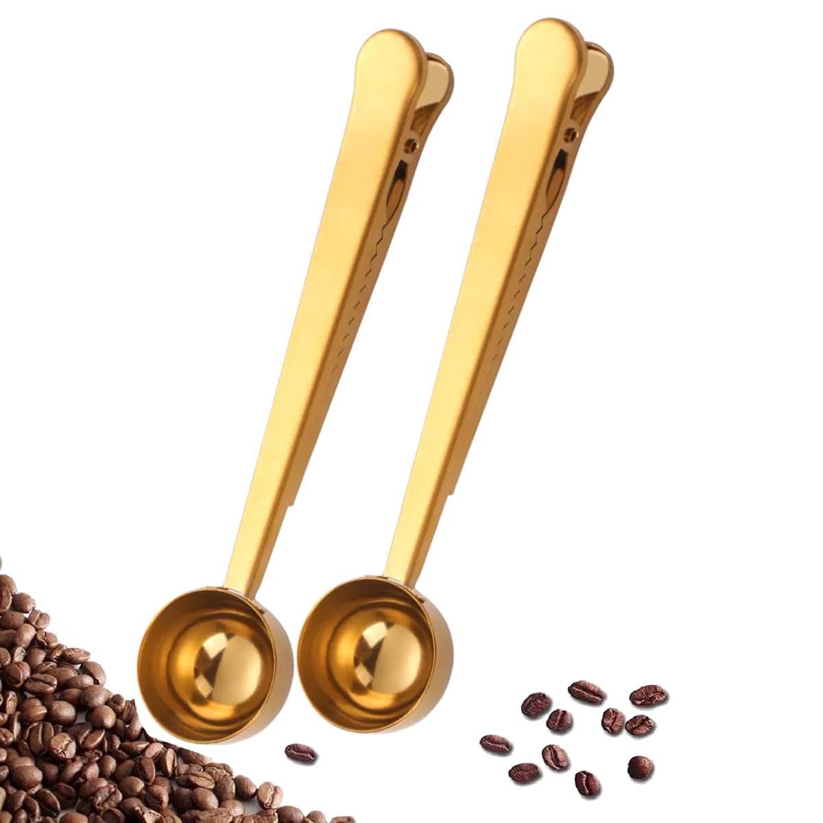 Premium Metal Coffee Scoops with Clip - 1 Tablespoon Measuring Spoon for Ground Coffee, Tea, Protein Powder - Golden Kitchen Accessory for Home & Coffee Shop Use