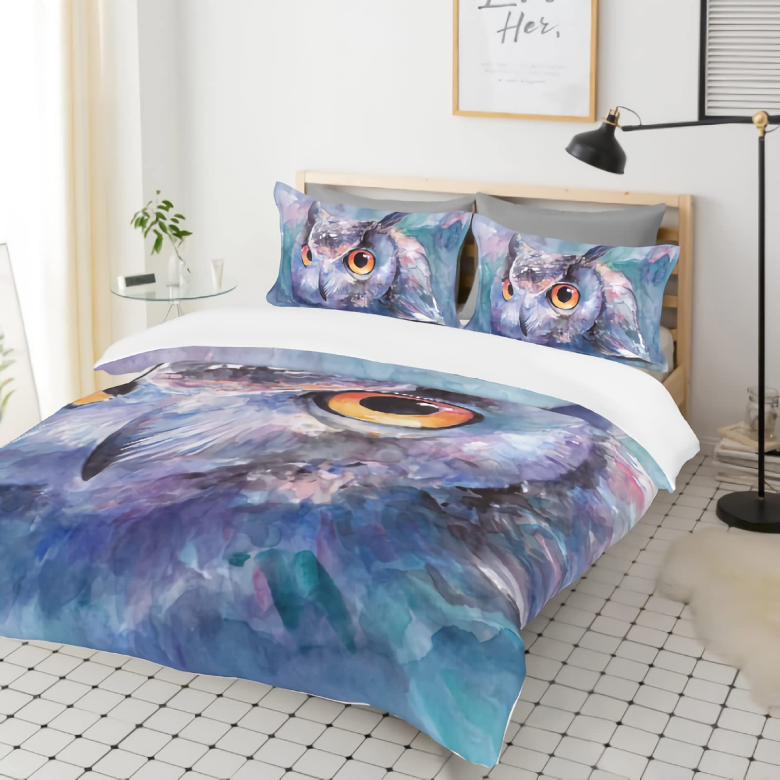 GREDBH Queen Size Owl Duvet Cover Set - 3 Piece Cartoon Owl Bedding with 2 Pillowcases, 100% Soft Microfiber (Comforter Not Included) | Perfect for Kids' Rooms, Nursery Decor & Owl-Themed Bedrooms