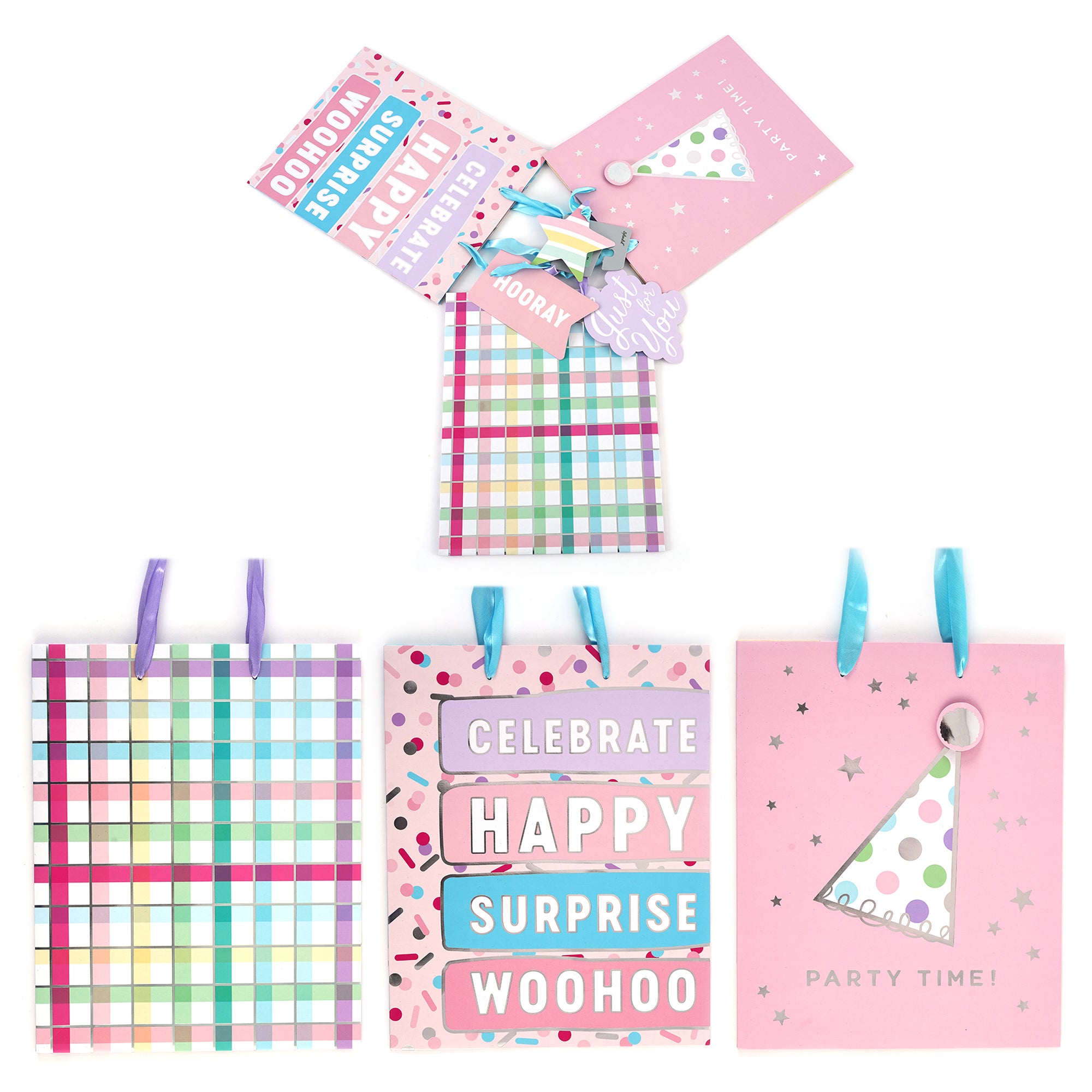 3-Pack Large Pastel Birthday Gift Bags for Girls - 3 Cute Party Designs - Perfect for Birthday Parties, Baby Showers & Special Occasions